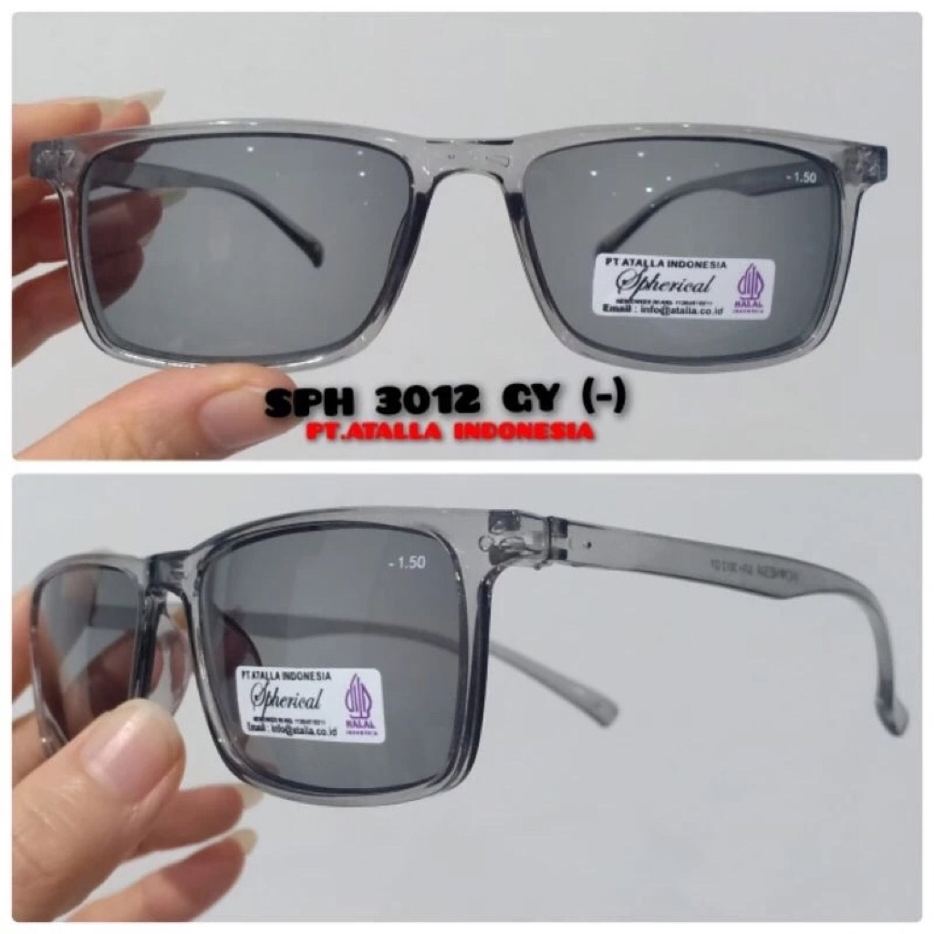 Kacamata Minus Unisex dengan Lensa Abu Transparan, Desain Kotak Stylish