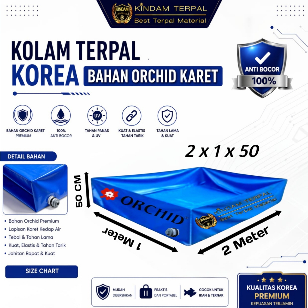 KOLAM TERPAL ORCHID 2x1x50 SEMI KARET | KOLAM TERPAL IKAN LELE, NILA, GURAME, KOI