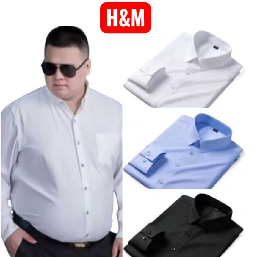 HM big size kemeja polos lengan panjang ukuran jumbo premium slimfit kemeja putih polos  pria ukuran