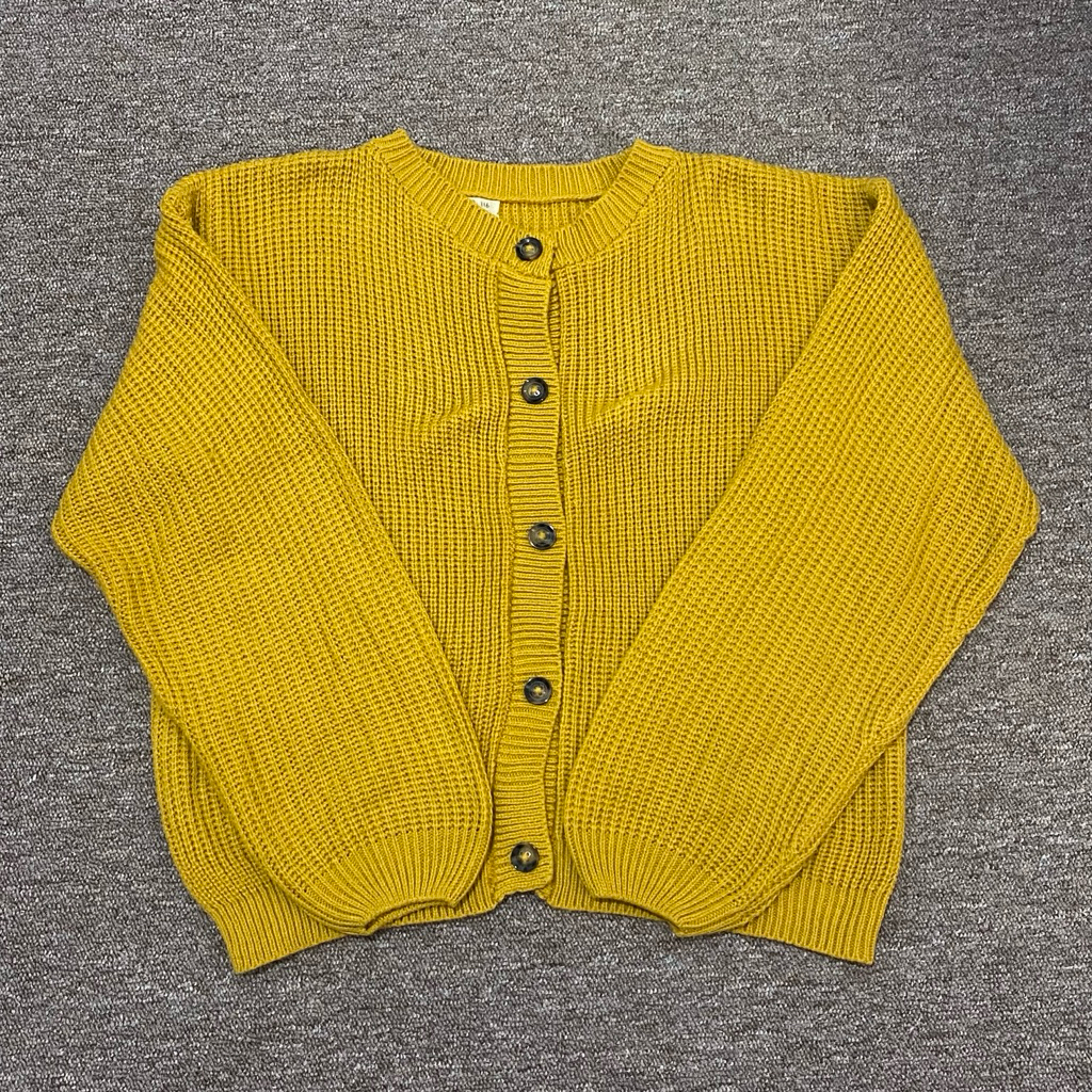 Cardigan rajut kuning mustard lengan balon
