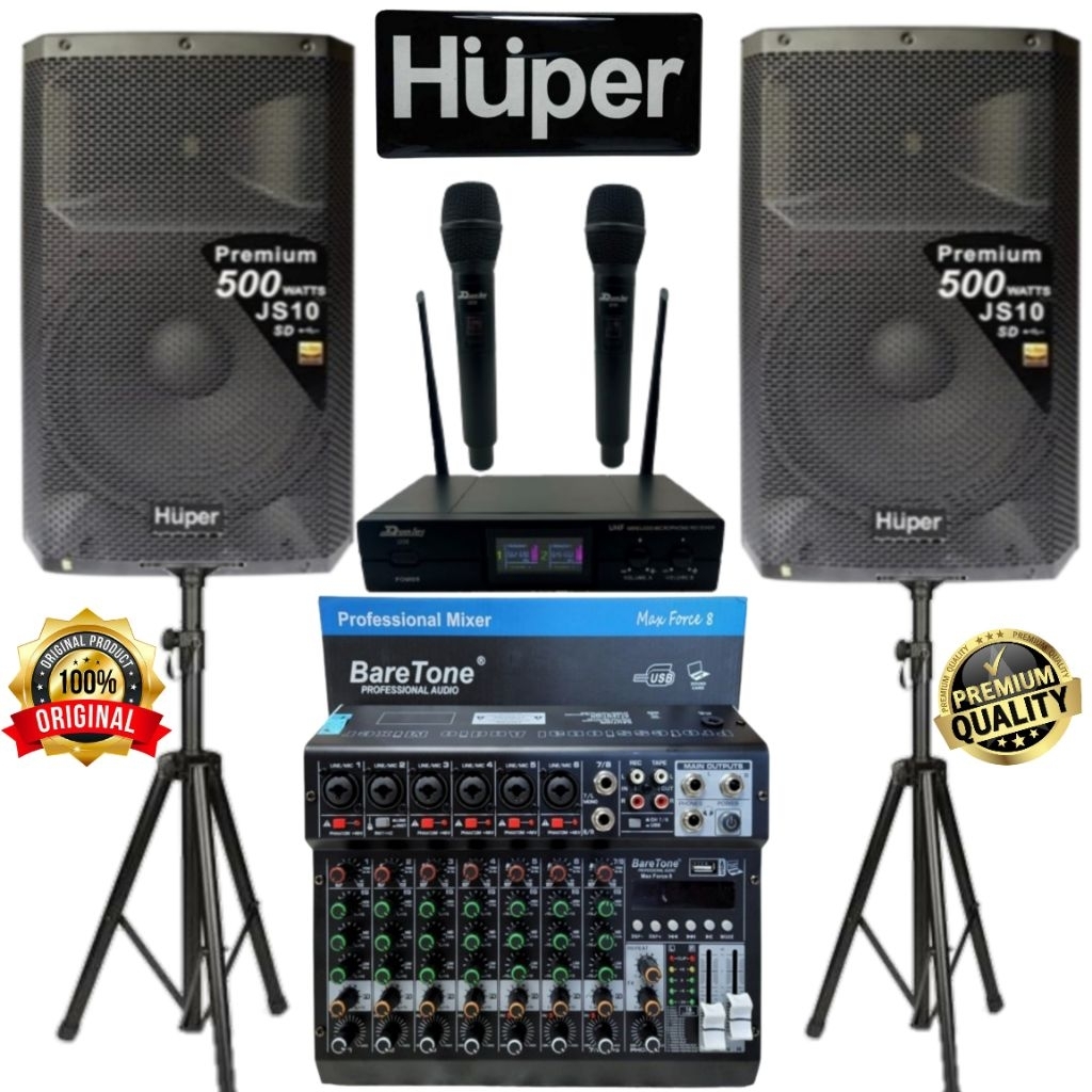 Paket Speaker Aktif Hupper 15 inch 1000 Watt Outdoor Indoor Mixer Baretone 8 Channel Usb Bluetooth O