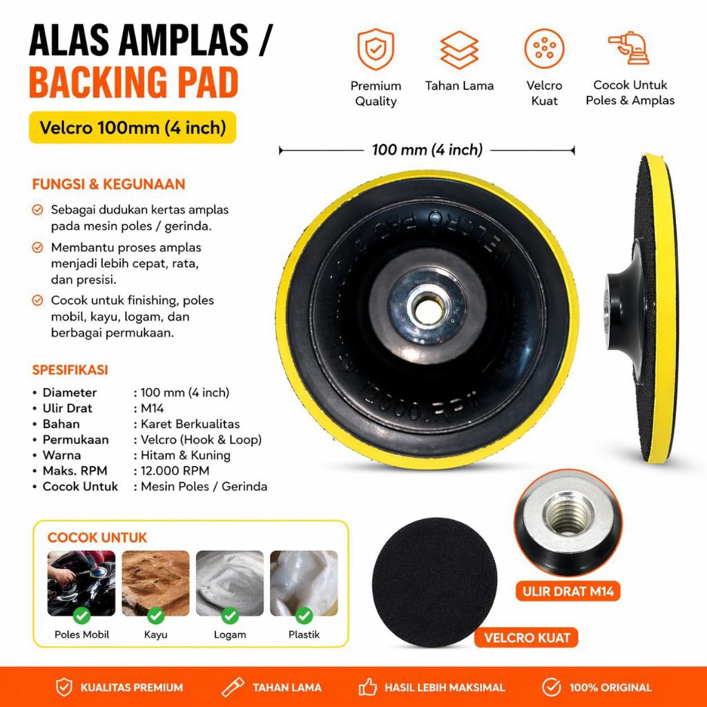 Tatakan Amplas Bulat Piringan Amplas Grinda 4 Inch