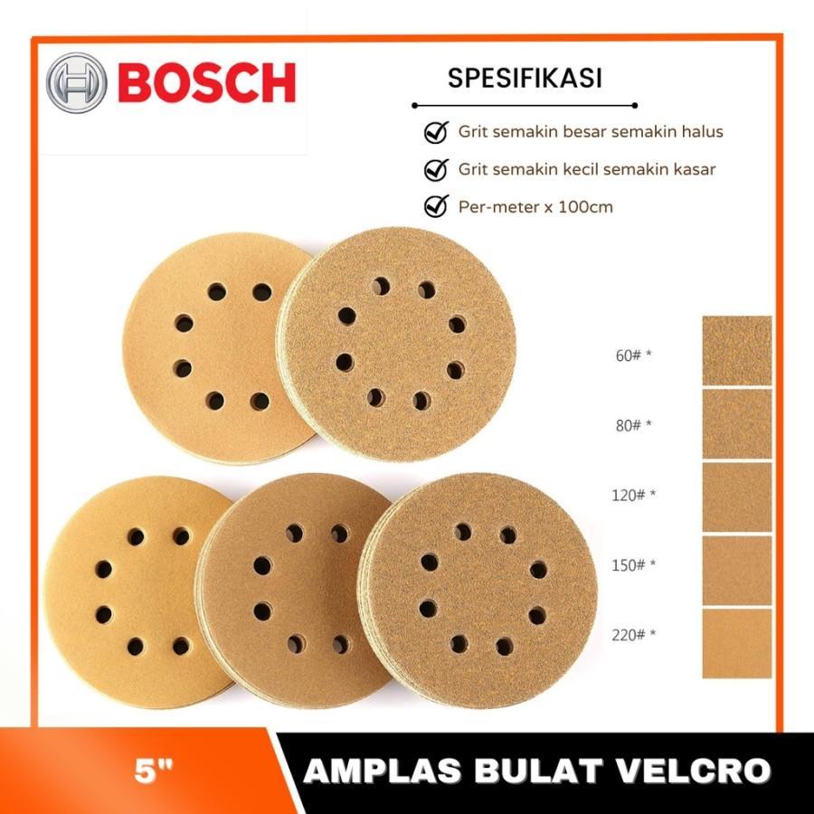 Kertas Amplas Velcro BOSCH Bulat 8 Lubang 5 Inch Amplas Bulat Velcro 5"