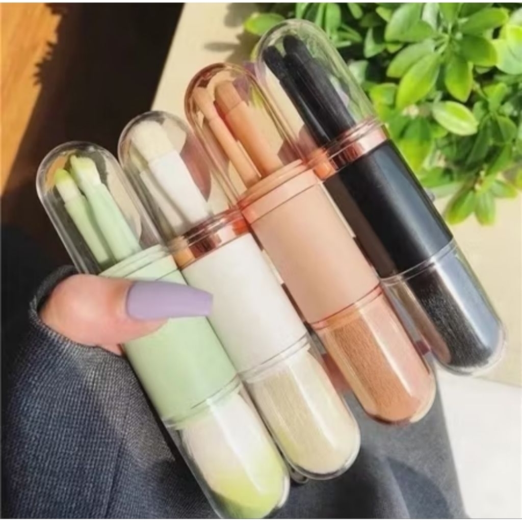 Kuas Make Up Brush Paket Set Asesoris Makeup Wajah Portable Tabung Kotak Kaca Biasa Alat Kecantikan 