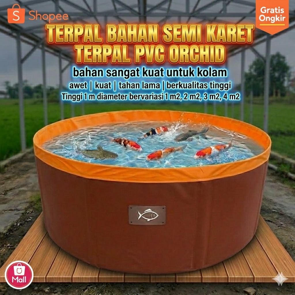 Terpal kolam bundar, terpal kolam bulat, terpal kolam semi karet, terpal kolam pvc orchid, terpal ko