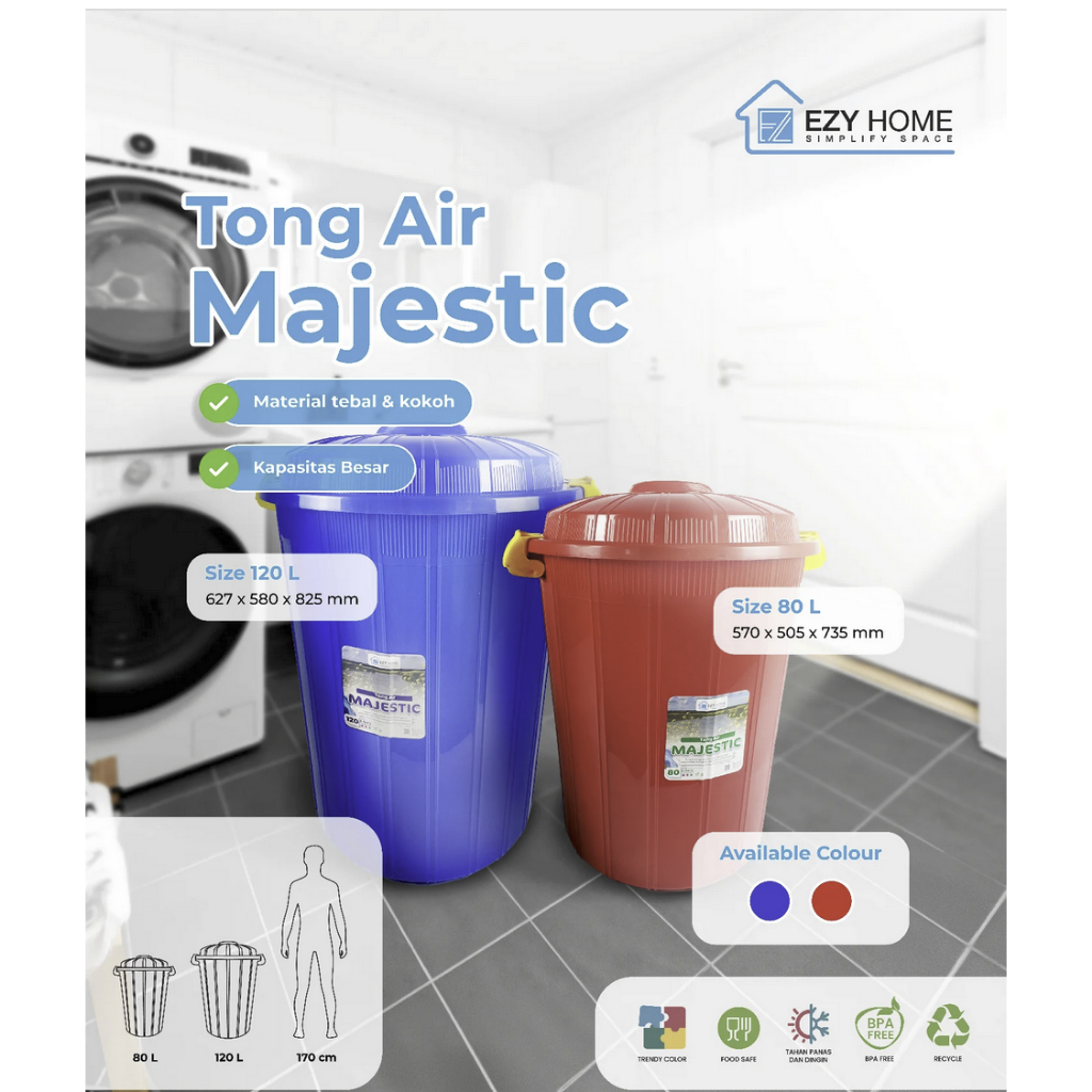 Ember Air 80 Liter Ezy 180 T Plastik Majestic Tong Gentong Bulat Tebal Kuat aKokoh Mirip Shinpo