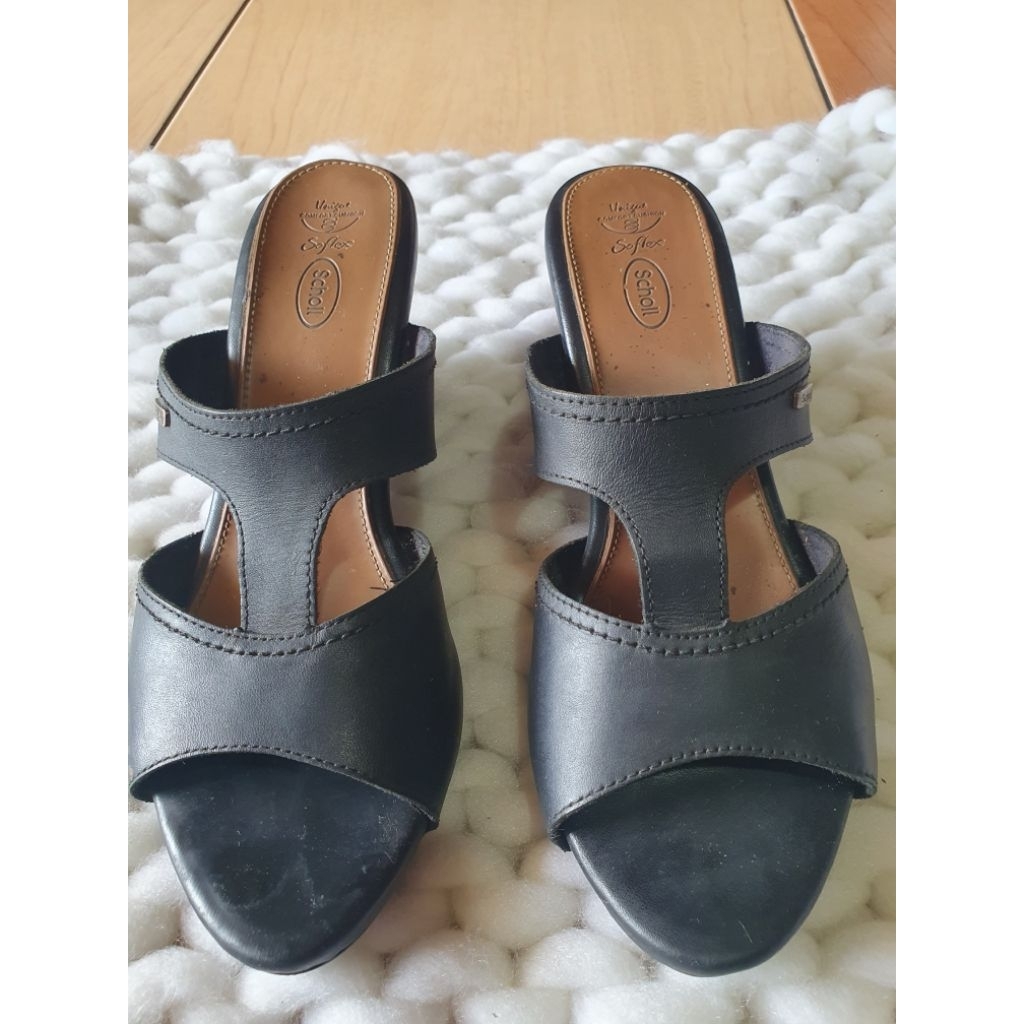 preloved wedges sepatu sendal wanita hitam scholl black size 38 6