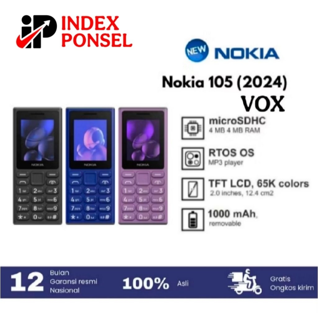 Nokia 105 2024 VOX Baru Resmi Indonesia Segel pabrikan. hp senter
