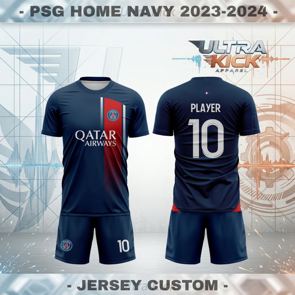 Jersey Sepak Bola PSG Home Navy 2023-2024 Pendek Full Printing, Free Custom Nama & Nomor