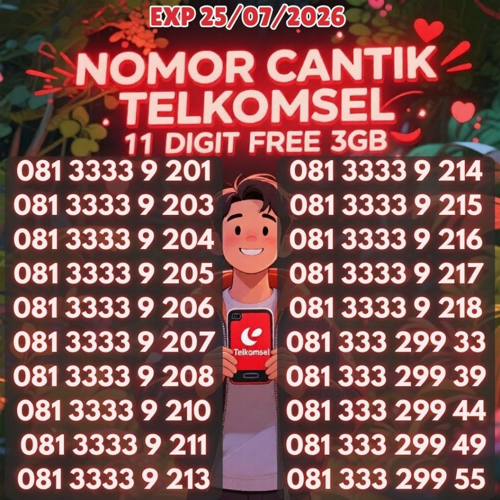 Nomor Cantik Telkomsel Seri 081 3333 9XXX & 081 333 0303 X  Bonus 3GB Harga 100ribu