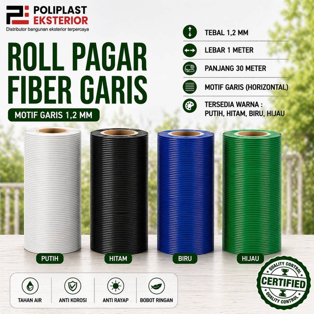 Penutup Pagar Rumah Fiber Garis Plastik Penutup Pagar tebal 1.2mm lebar 1 meter Fiber Pelapis Pagar 