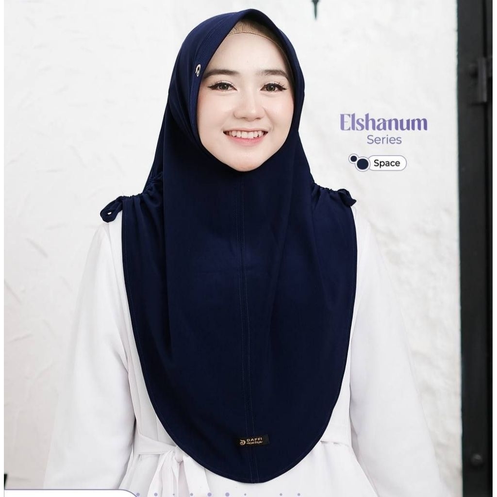 Bergo Elshanum ORI by Daffi Hijab || Jilbab Instan Oval Aksen Serut bagian Samping - Jersey High Twi