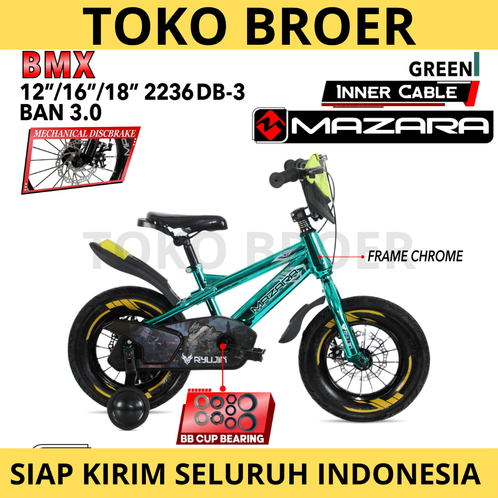 Sepeda Anak Laki BMX MAZARA 2236 DB-3 Ban Jumbo 3.0 Warna Ukuran 12 16 18 Inch Usia 2-8 Tahun