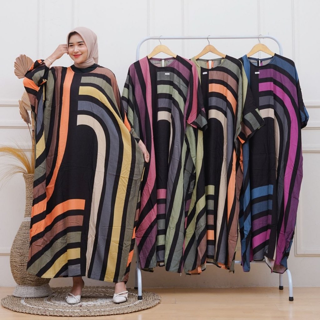 Kaftan Rayon Premium Motif Rainbow Jumbo LD120 |kaftan rayon premium, kaftan wanita jumbo, daster ad