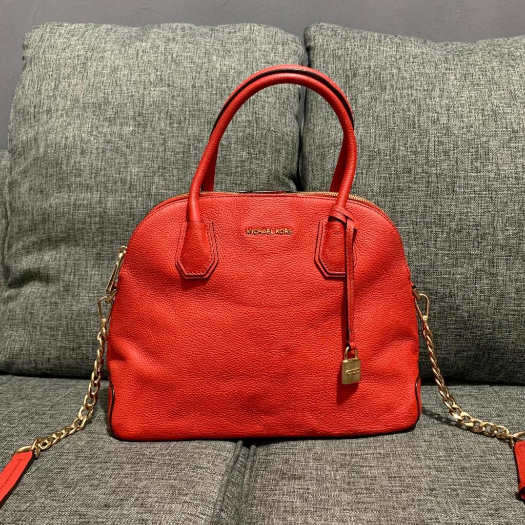 Preloved Tas Michael Kors Studio Mercer Satchel Red Authentic Original