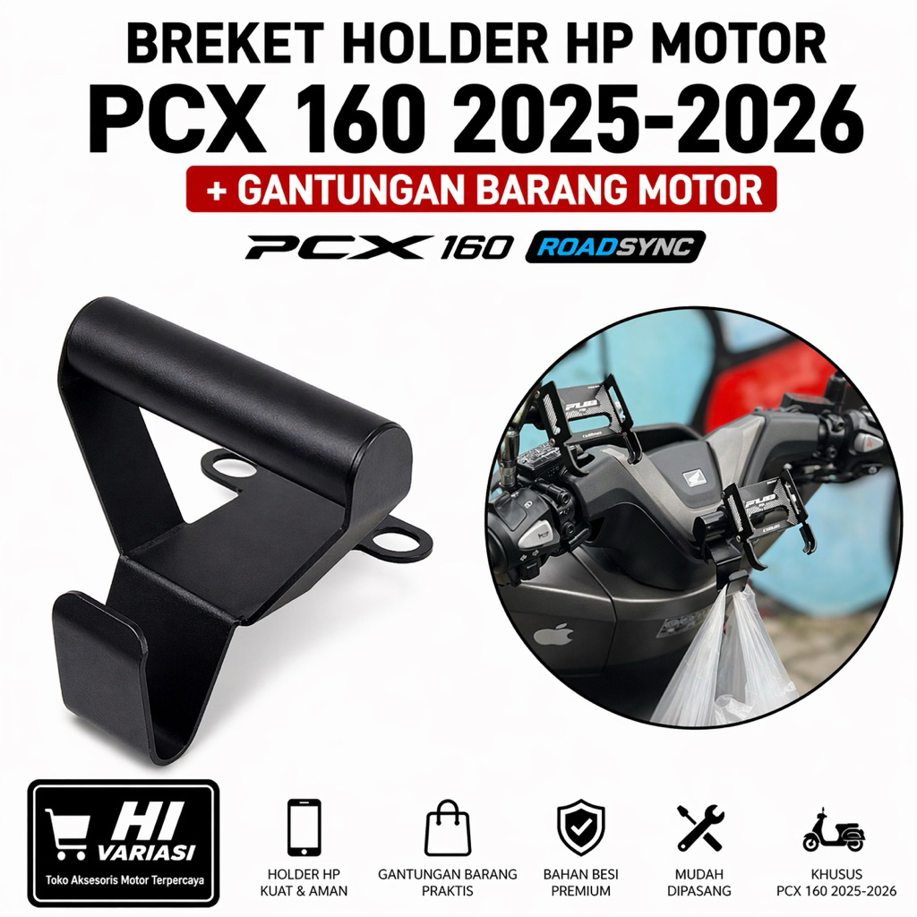Breket Holder HP PCX 160 2025 Holder Handphone Dan Gantungan PCX 160 2025 Roadaync Bahan Full Besi