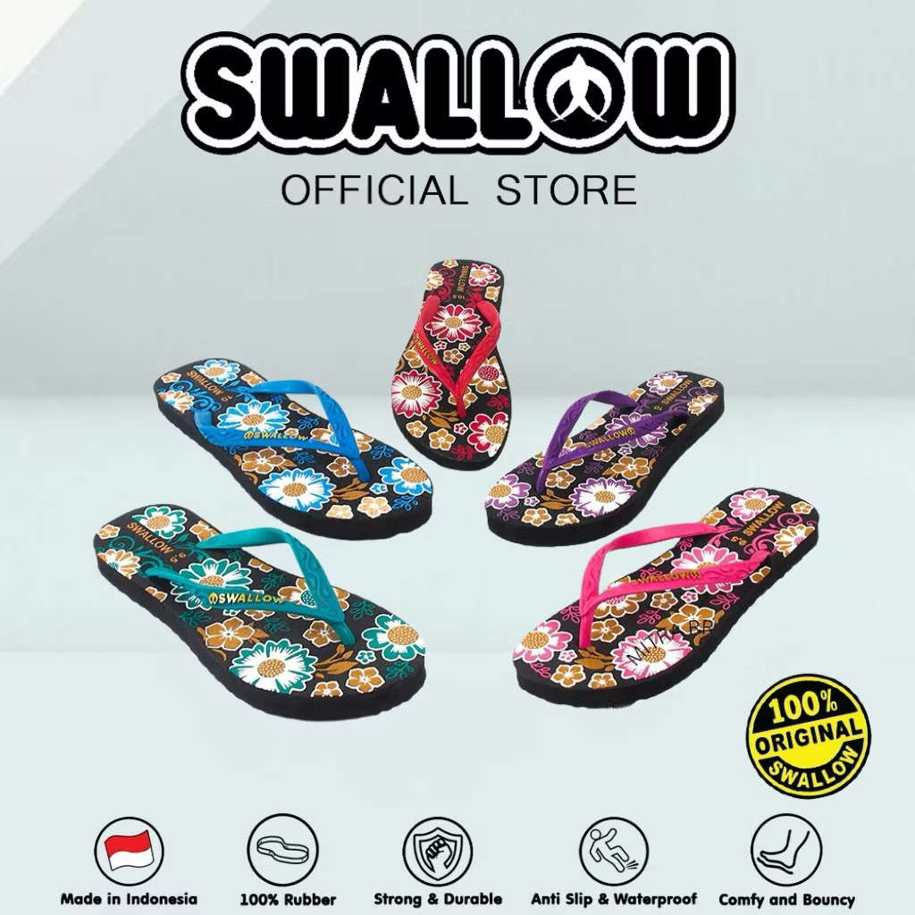 Sandal jepit wanita Swallow motif FLORAL bunga / sandal jepit / sandal nyaman / sandal wanita / sand