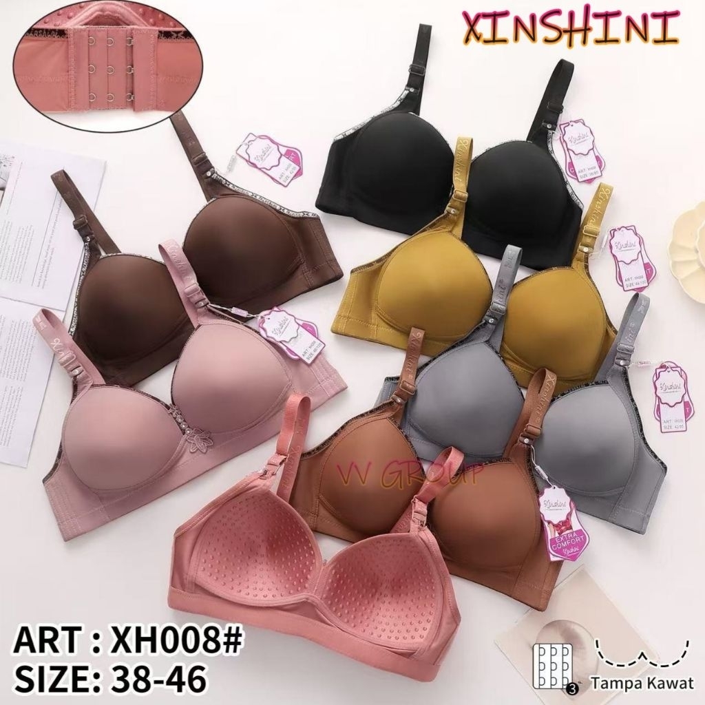 BH XH 008 XINSHINI Kait 3 Bra Cup Besar Tanpa Kawat size 38-46
