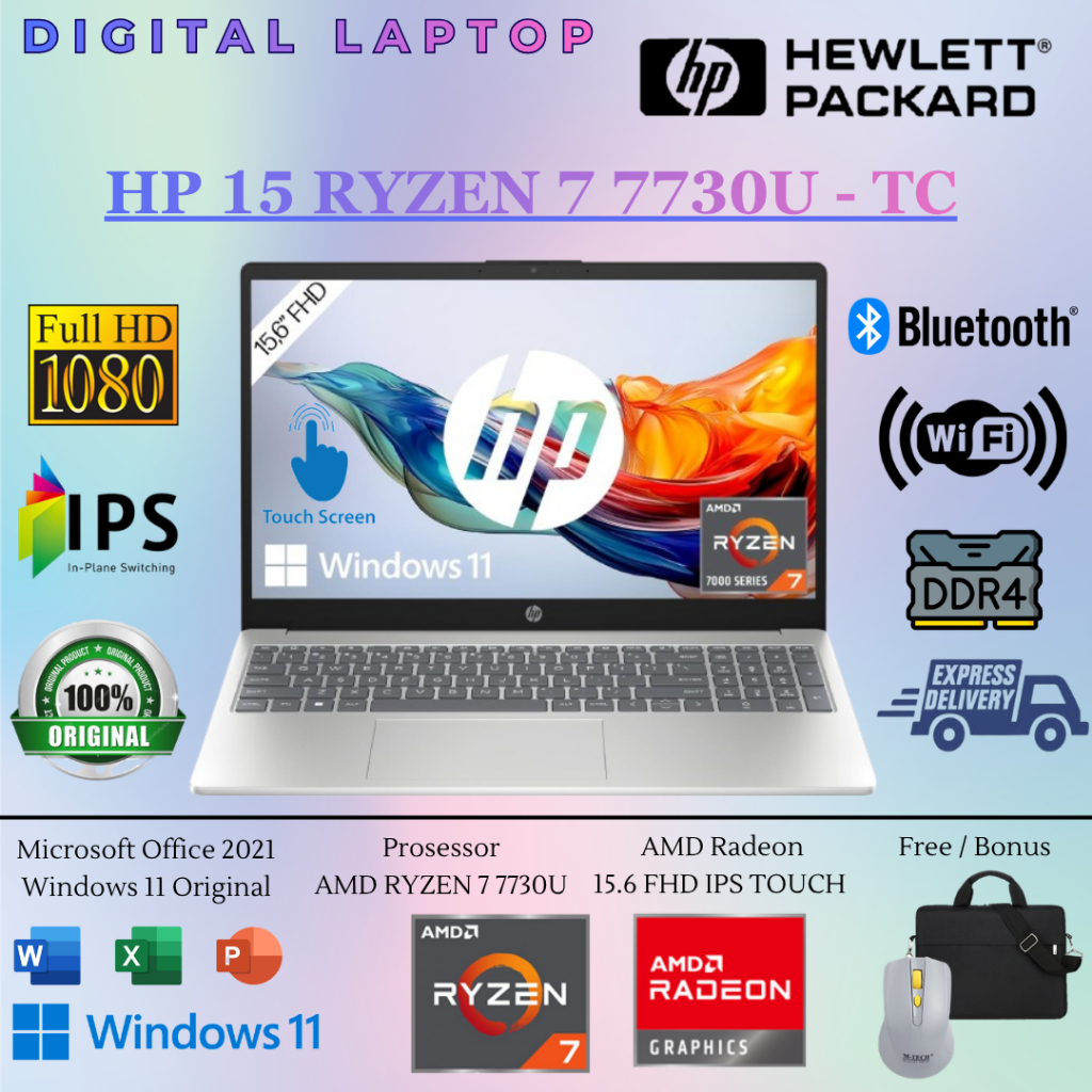 Laptop Baru HP 15 Intel i5 1334U | RYZEN 7 7730U 16GB 1TB SSD FHD IPS Touchscreen WIN11