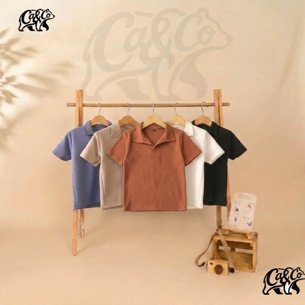 Cala & Co - Kaos Polo Anak Kain Knit Ribbed Premium Estetik Lengan Pendek 1-8 Tahun Warna Hitam Puti