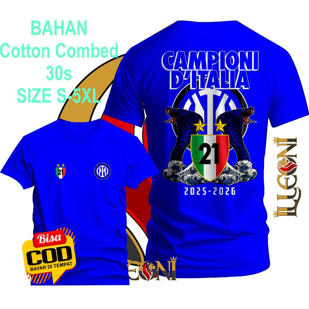 BIG SIZE (S-5XL) Kaos inter Milan Scudetto 21 DB | kaos Inter Milan Champions 2026