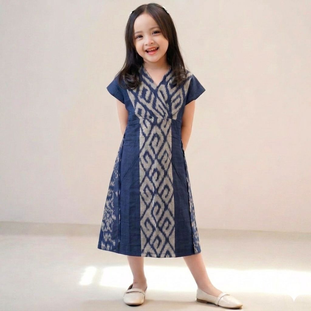 Readystock BAJU TENUN ANAK PEREMPUAN NAVY