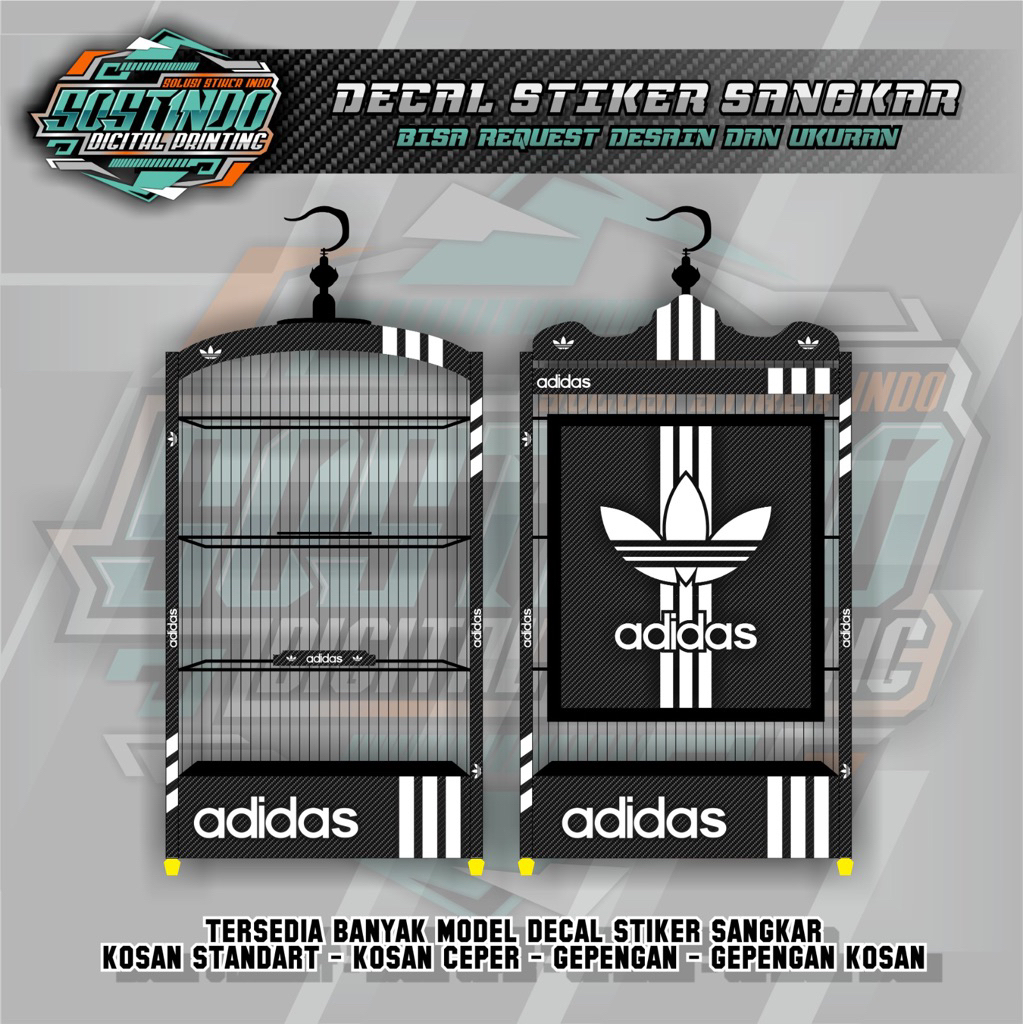 STIKER DECAL SANGKAR MOTIF ADIDAS CARBON GEPENGAN NO 2 37X43CM STIKER SANGKAR KOTAK DECAL