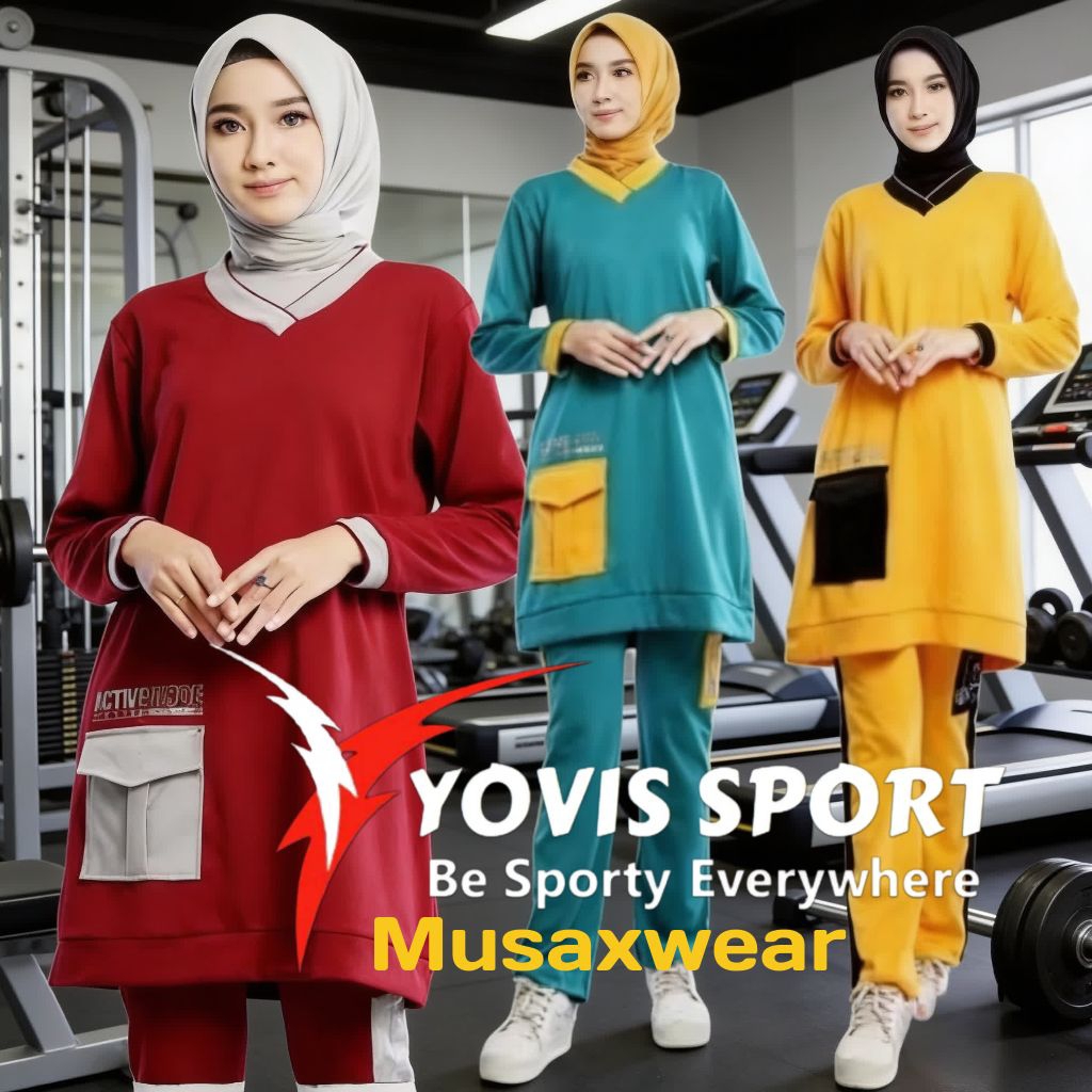 Yovis Sport Stelan Baju Senam Olahraga Wanita Muslimah Original/Stelan Baju Senam Aerobik/Stelan Tra