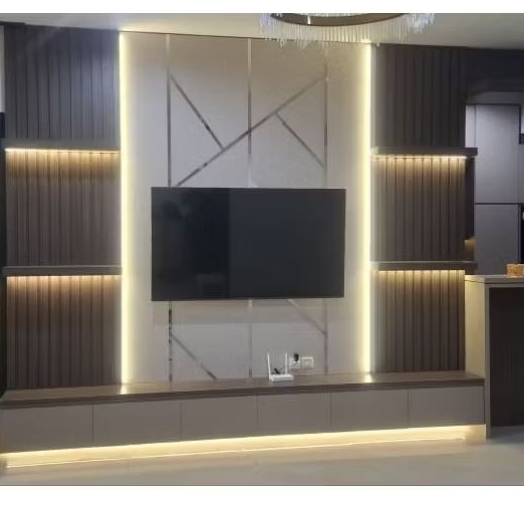 backdrop tv, backdrop tv minimalis mewah, backdrop tv custom hpl