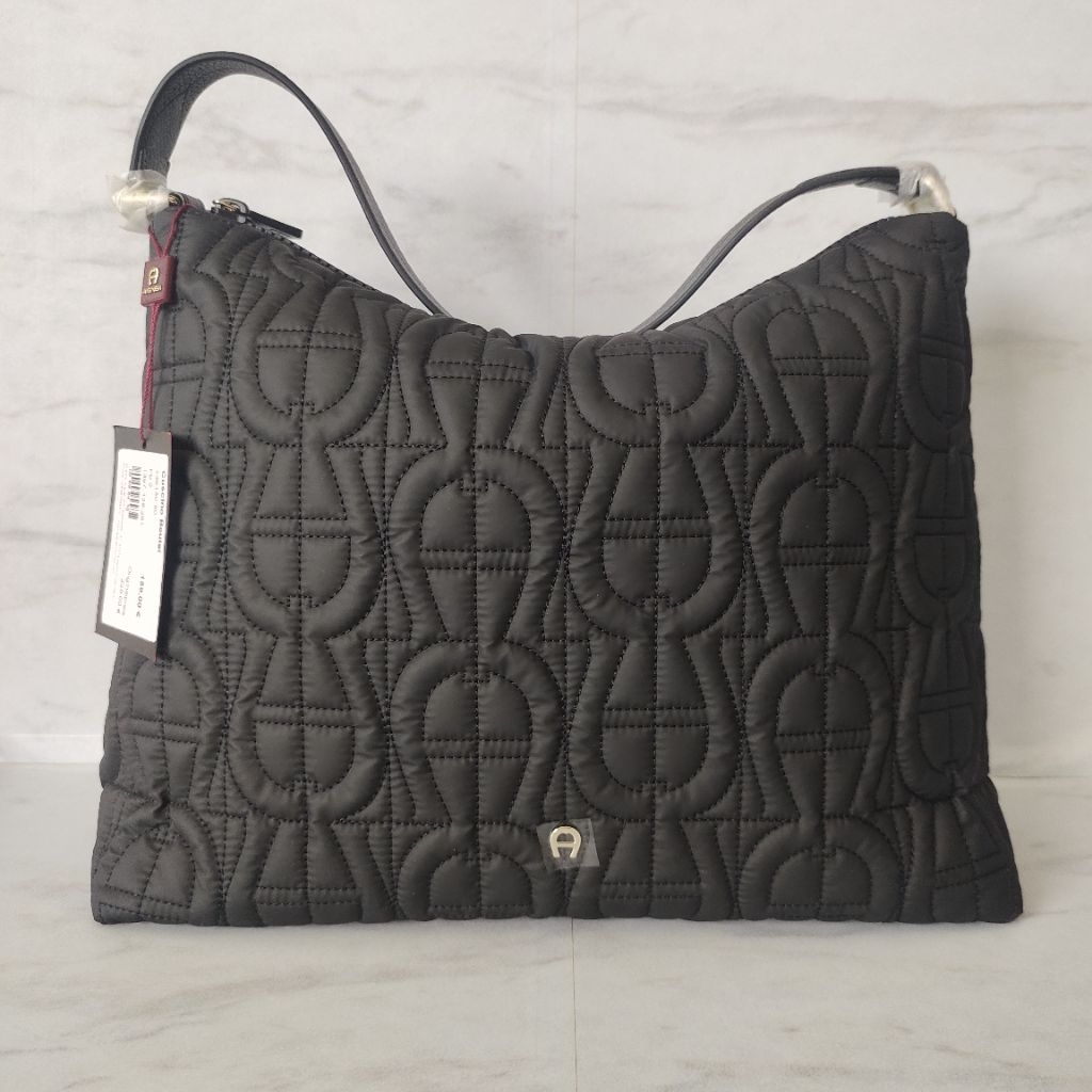 NEW AIGNER Cuscino Black Nylon Hobo Bag