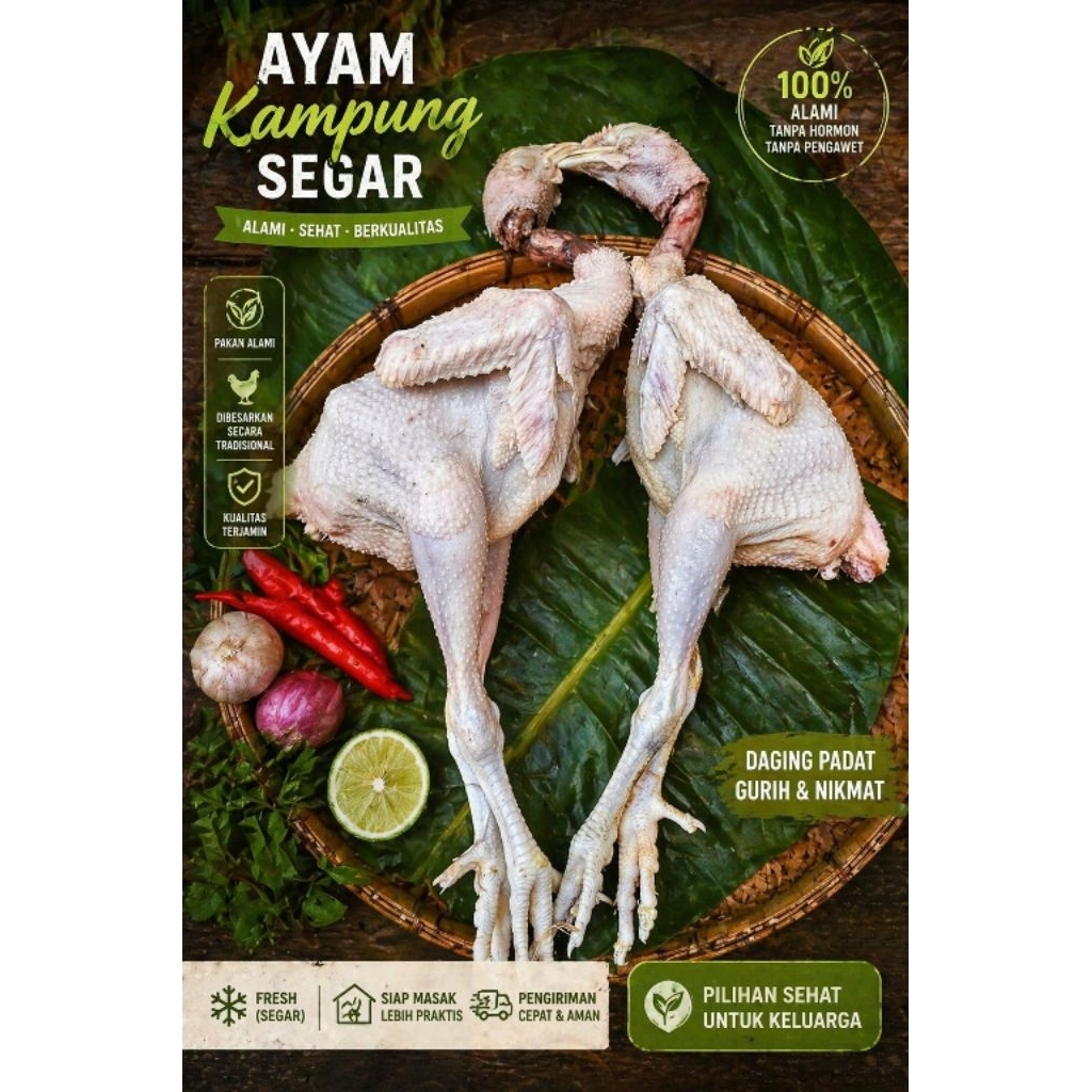 Ayam Kampung Pejantan, Ayam Kampung Segar, Berat 0.8 - 0.9 (Hidup) bonus ati ampela
