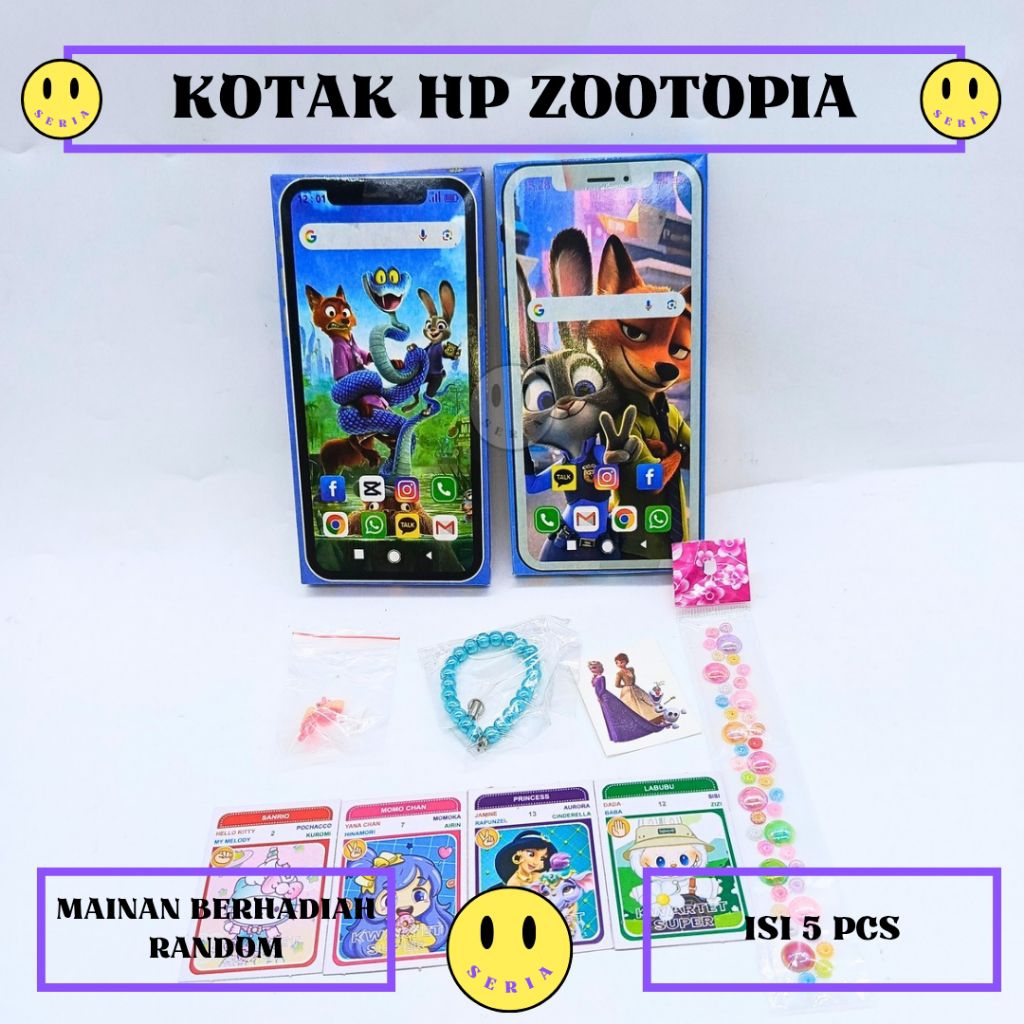 Mainan kotak bentuk HP zootopia isi 5 pcs berhadiah random blind box murah