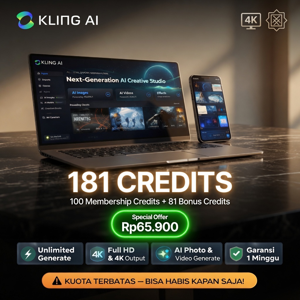 KLING AI STANDARD PLAN 1 MINGGU | 181 Credits | 4K Video Generation | HD Image | Voice Control | Ins