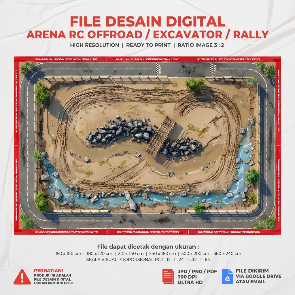 DESAIN ALAS ARENA -  RC OFFROAD / EXCAVATOR | Desain Realistis HD | Playmat RC Offroad  | Uk 2 x 3 m