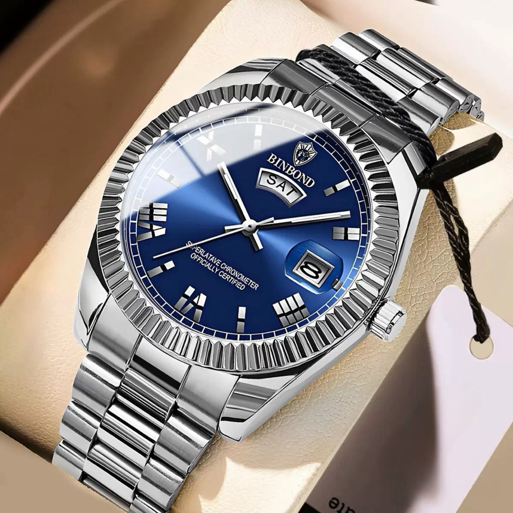 BINBOND B7012 Jam Tangan Pria Original Anti Air DayDate Angka Romawi  Original Homage