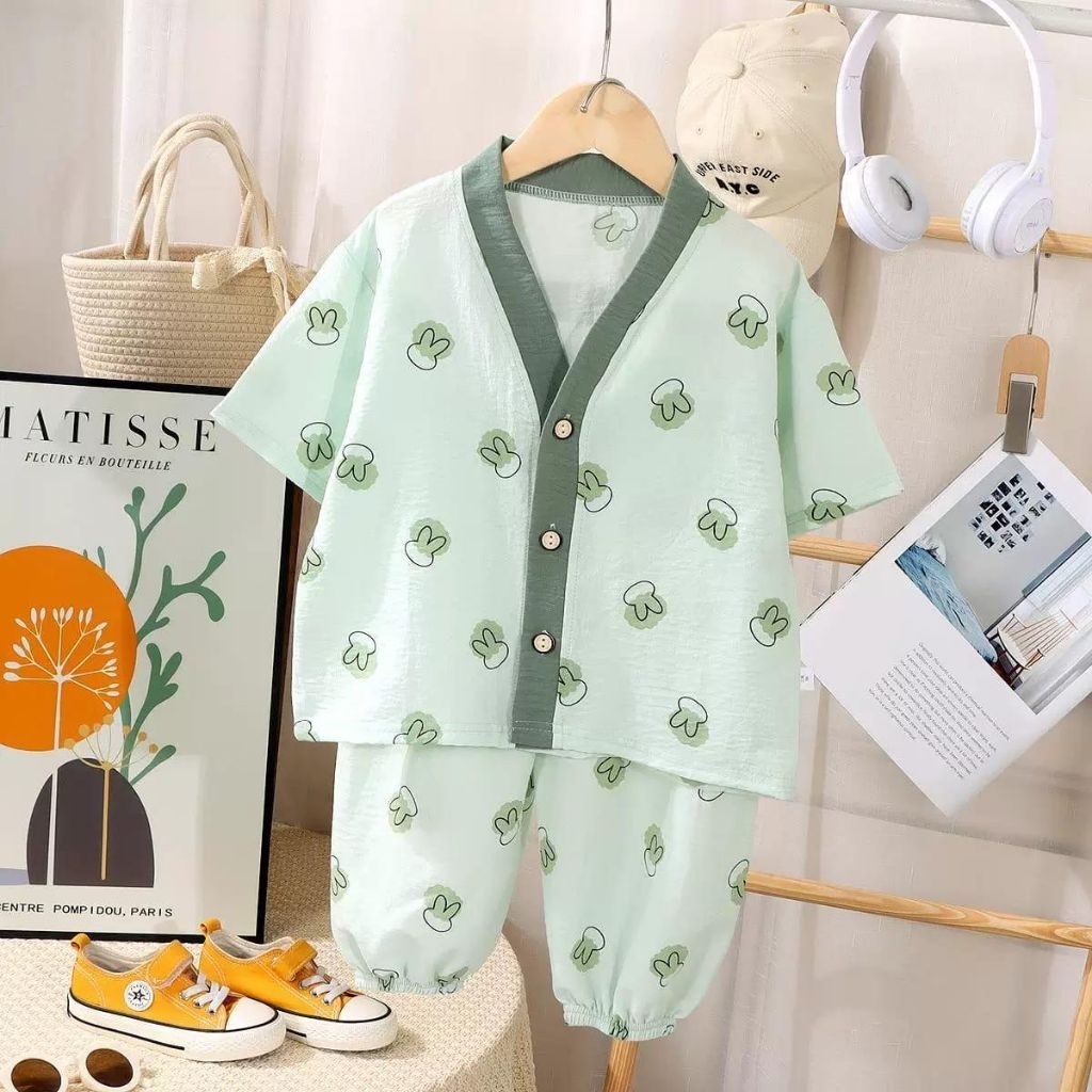 setelan piyama rayon baju tidur anak perempuan size 2 sd 12th