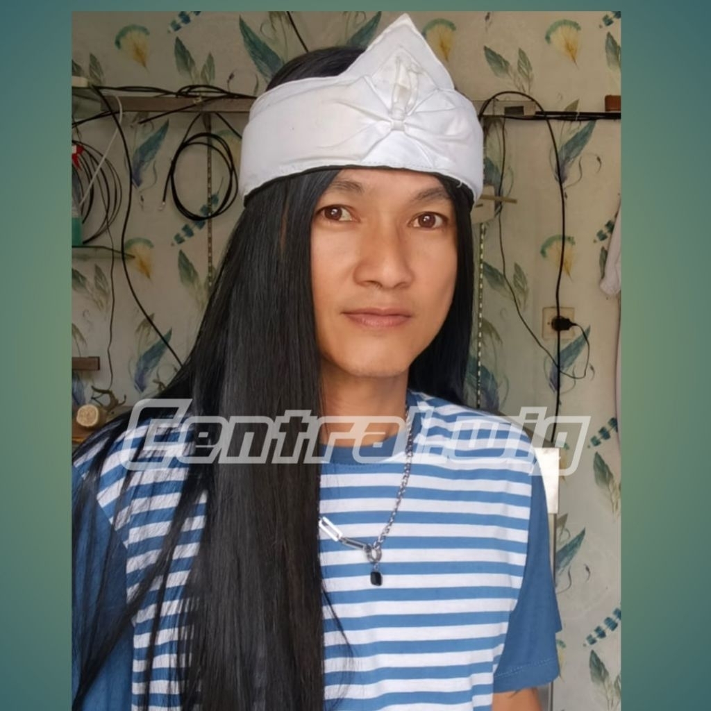 Wig Rambut belah tengah panjang hitam natural Uk 60 model pendekar