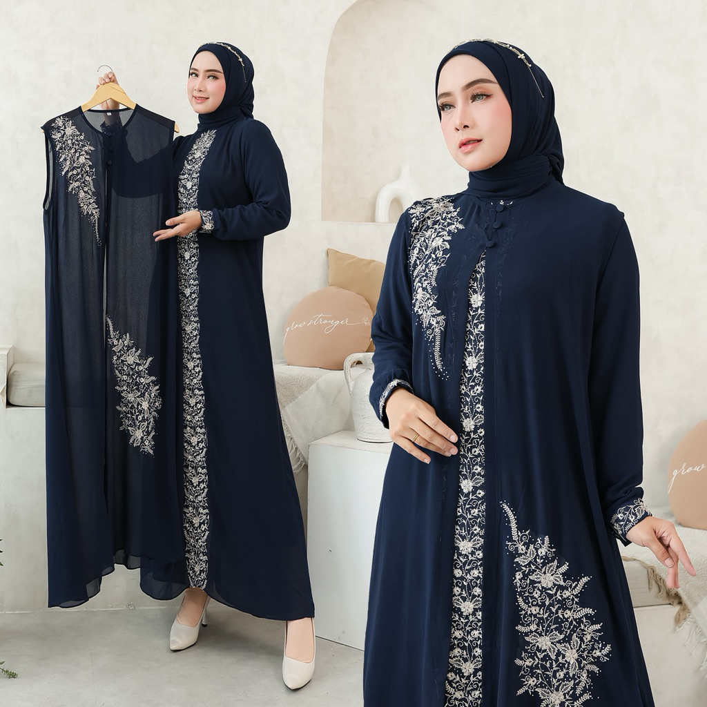 One Set / Gamis Ceruty / Bordir Set Outer / Set Hijab / Gamis Kondangan / Gamis Pengajian / Gamis Me