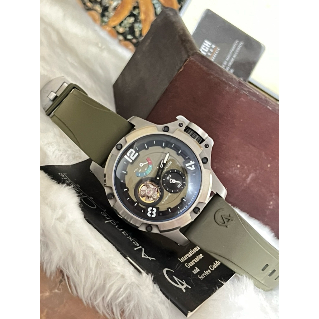 Dijual Jam Tangan Cowok Mewah dan Elegant, AC 6295 MA Limited Edition Power Reserve Rubber Green Arm