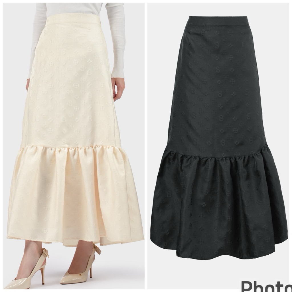 New Sale Store Cassey Monogram Ruffle Skirt - Ivory Black L Rok Cassey Monogram Buttonscarves