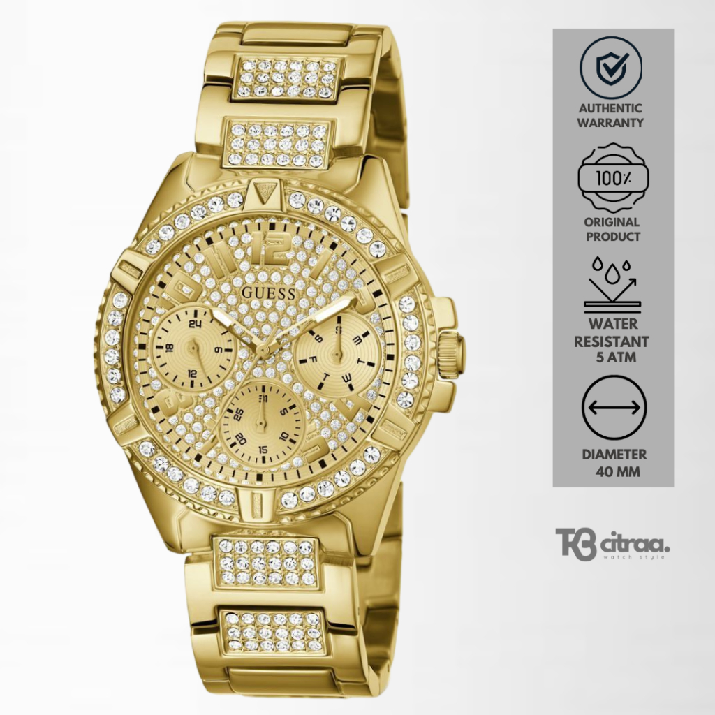 Jam Tangan Wanita Guess Frontier Chronograph Gold Stainless Steel Mewah Sporty Original W1156L2