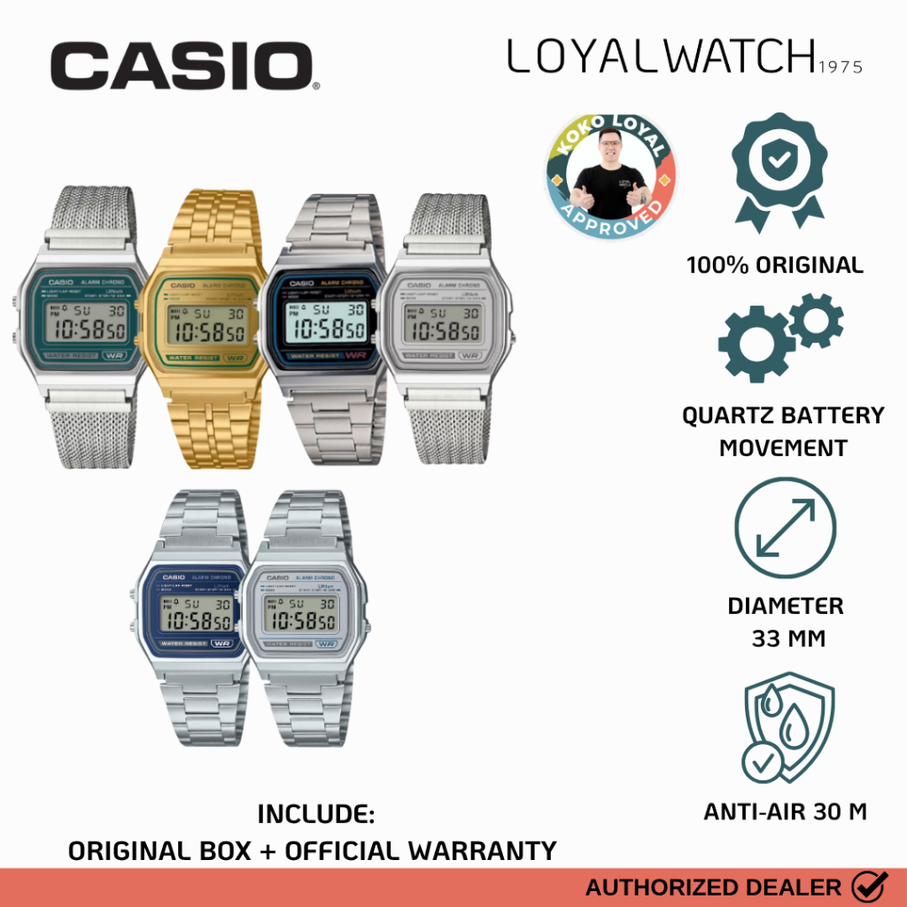 Jam Tangan Casio Vintage Wanita A158W Stainless Steel Original Garansi Resmi