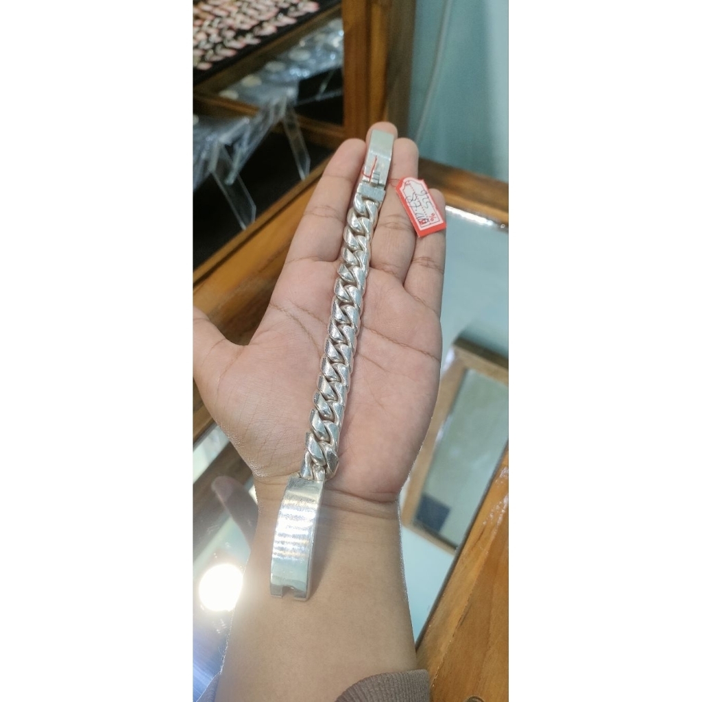 Gelang perak rantai sisik naga pria panjang 17,5 cm
