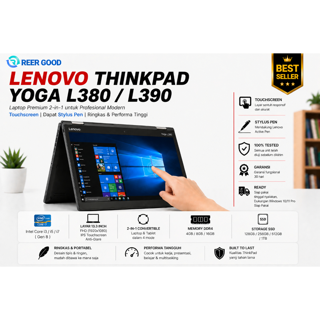 Laptop Lenovo Thinkpad Yoga L380 L390  Touchscreen Murah / Berkualitas / Bergaransi + Bisa Dilipat 3