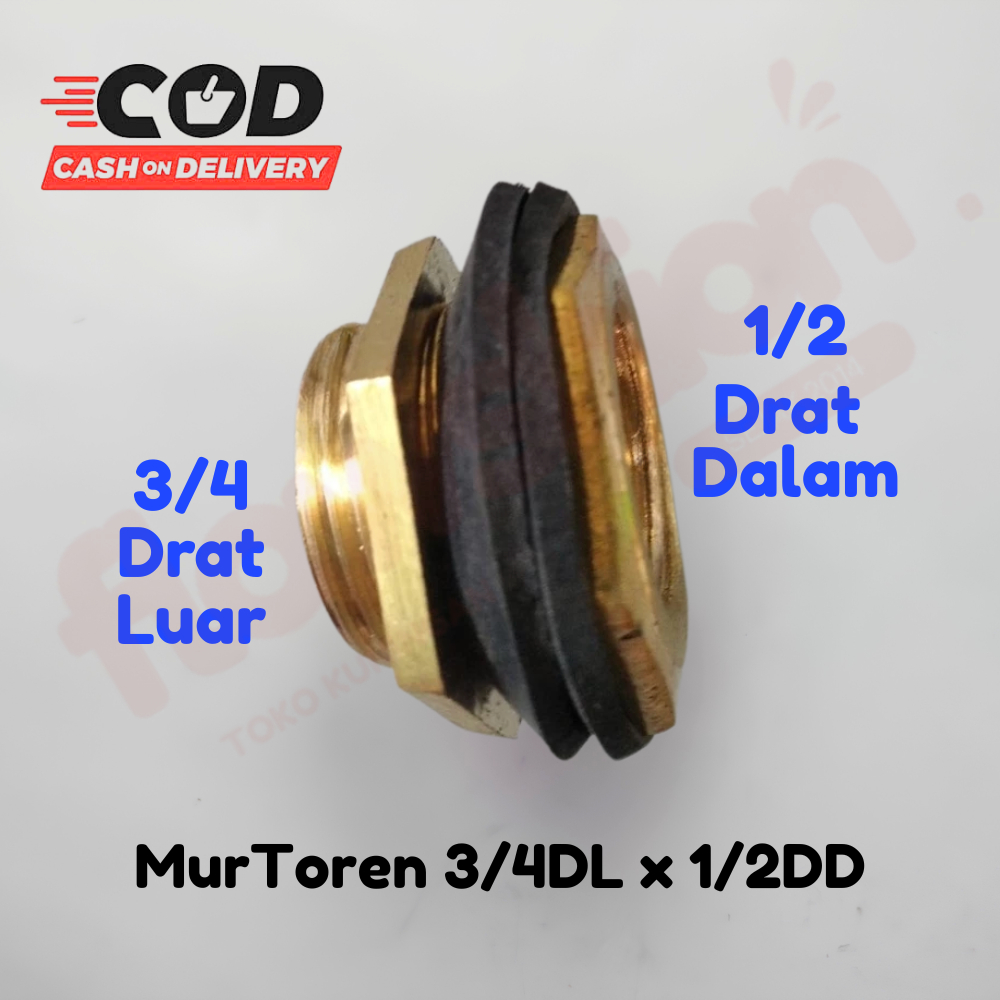 Mur toren / mur tandon ukuran drat luar 3/4" X 1/2" drat dalam Kuningan Asli Anti Karat