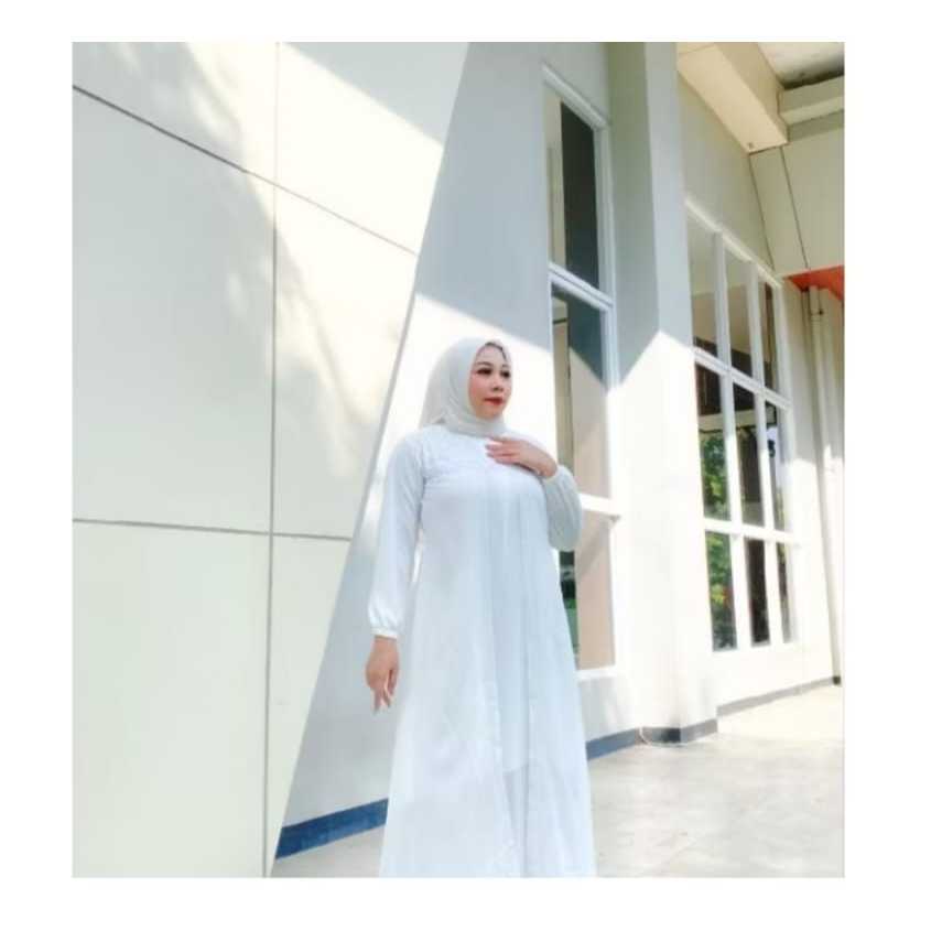 gamis muslim wanita putih hitam ceruty babydoll polos full puring terbaru mix brukat payet renda swa