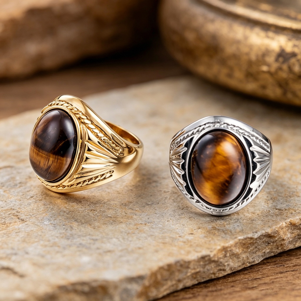 Cincin Pria Batu Harimau Mata Vintage Emas Perak Desain Punk Elegan Untuk Hadiah Dan Santai