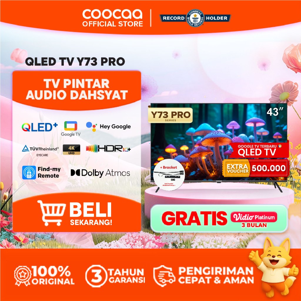 [BRACKET+] COOCAA TV 43 inch Y73 PRO -  4K QLED+ - Google TV - Flicker Free/Eye Care/Low Blue Light 