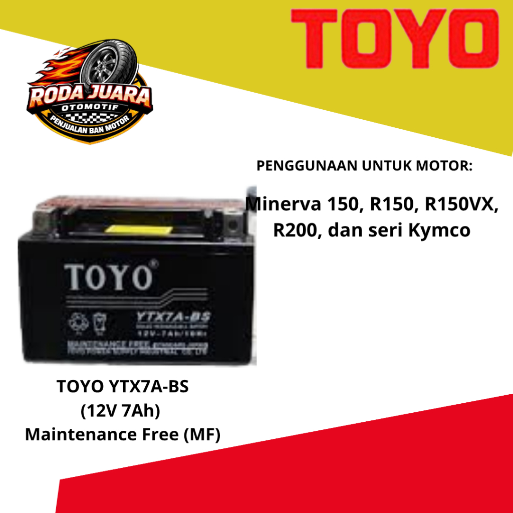Aki Motor Toyo YTX7A-BS 12V 7Ah Aki Kering Ninja KLX Minerva Kymco Starter Kuat Original