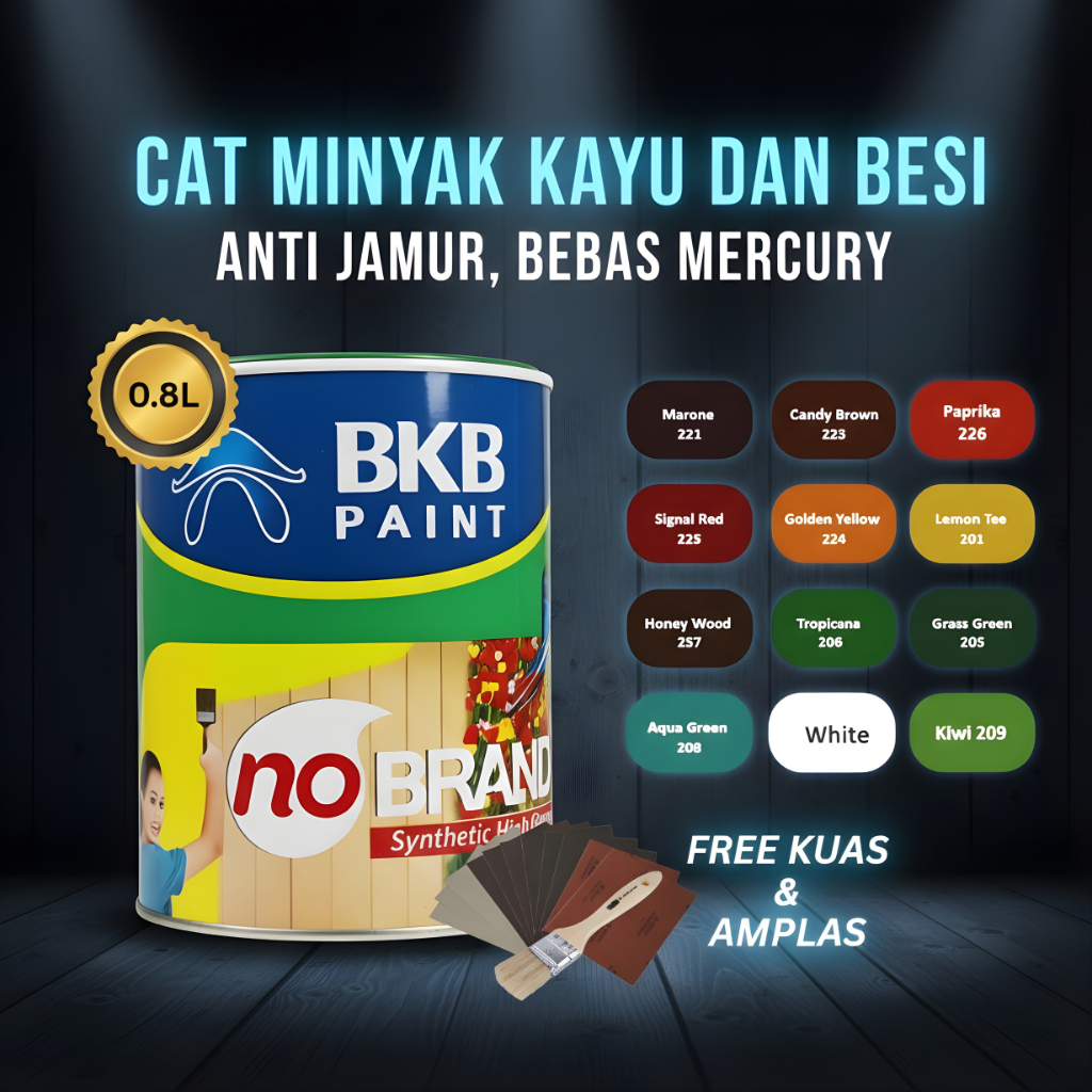 NOBRAND Cat Minyak Kayu Dan Besi 800 ml FREE Kuas & Amplas BKB Paint 0,8 liter No Brand